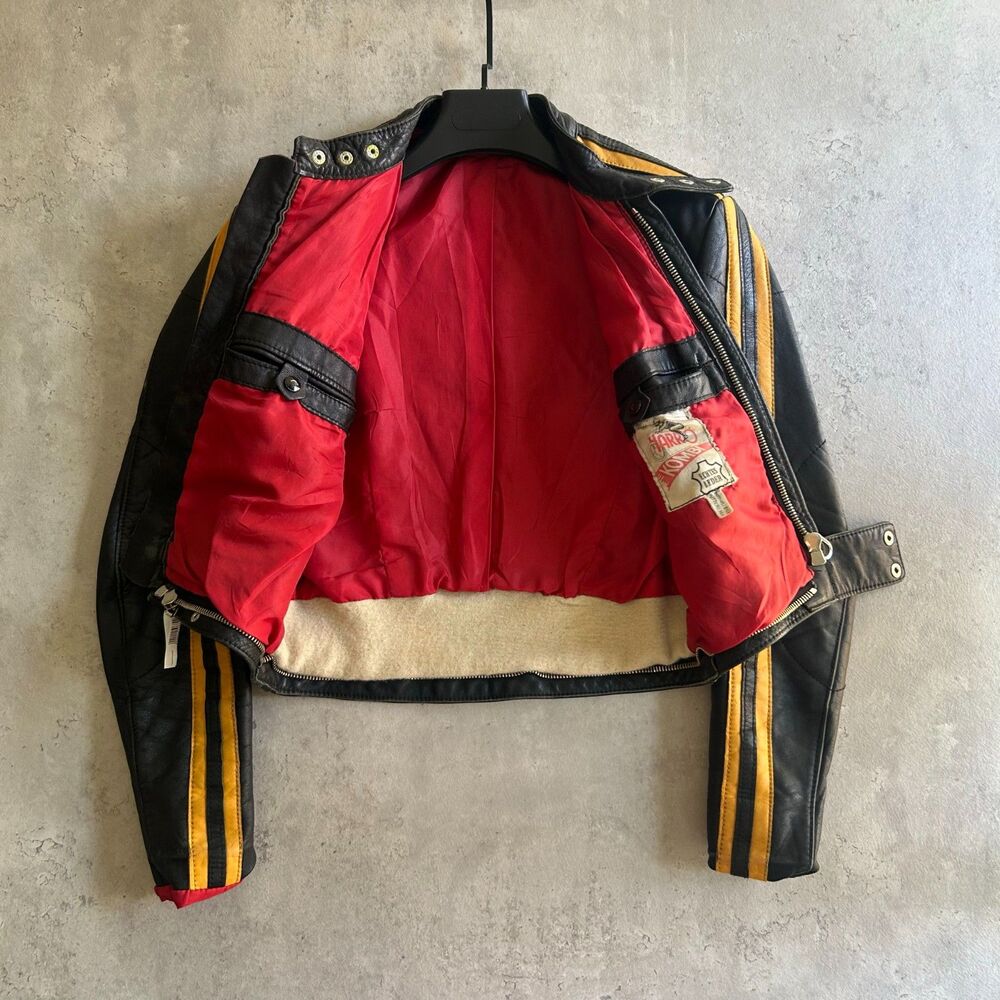 Harro Kombi Black Yellow Stripe Genuine Leather Moto Jacket
